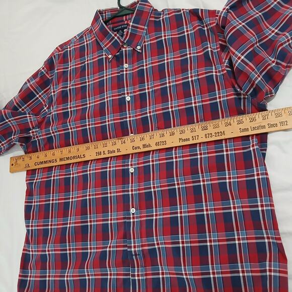 Lands' End XL Traditional Fit Red/Blue plaid Long-Sleeved Button-Down Shirt - Picture 9 of 12